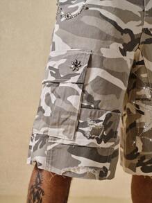 Street Life Camouflage Casual Wide Leg Pocket Button Men's Denim Shorts - Multicolor - View 2