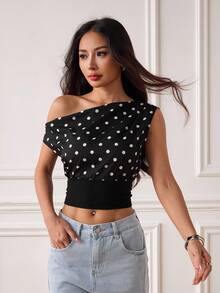 SHEIN PETITE 夏季新款女士波点上衣，Y2K，外出上衣，复古风女士，机场女士