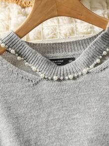 Modelyn Plus Size Solid Color Minimalist Long Sleeve Sweater, Everyday Wear Winter Fall Autumn - Grey - View 1