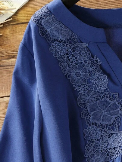 Lacomfia 长袖圆领拼布3D花卉印花衬衫，适合春秋季节