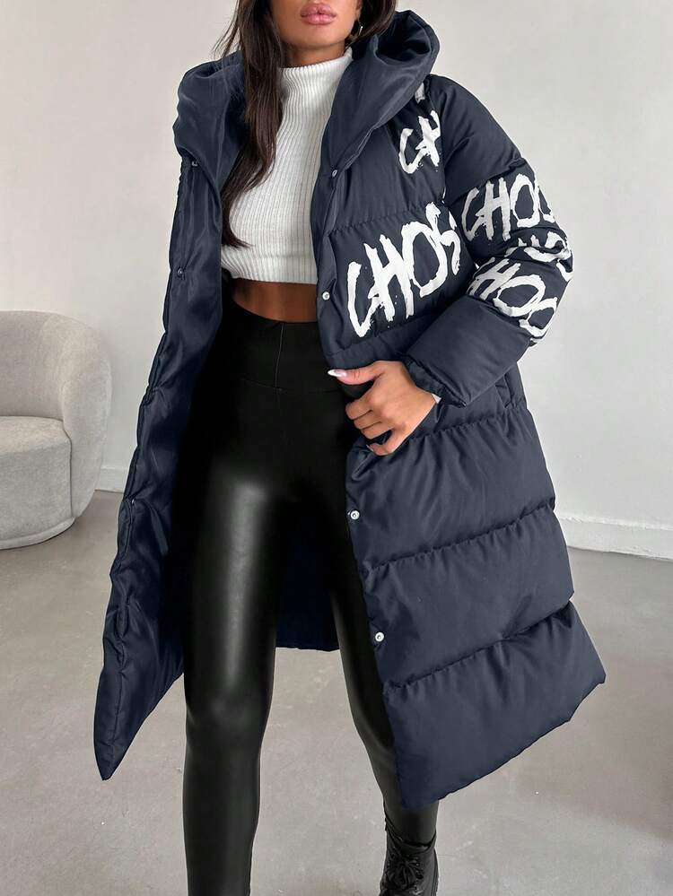 EURMUSE Women's Outdoor Casual Streetwear Long Sleeve Warm Padded Coat, Autumn/Winter Everyday Travel Navy Blue - Navy Blue - View 7