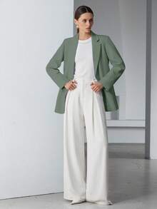 EURMUSE Decor Pocket Single Breasted Blazer Workwear  - Light Grey - View 5