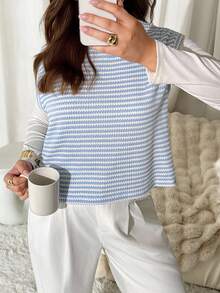 Auralis Plus Size Colorblock Striped Sleeveless Casual Versatile T-Shirt