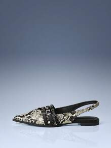 CUCCOO GRLICON New Pointed Toe Buckle Mule Flats Mary Jane Backless Sandals - Black - View 3