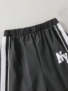 SHEIN Coolqubz 男童宽松运动字母图案侧条纹运动短裤 - 灰色 - 查看 5