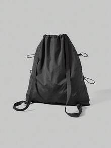 ROMWE Grunge Punk Y2K Cute & Sexy Bow Drawstring Backpack, Minimalist Silver Tech-Inspired Cinch Pouch, Waterproof Lightweight Large Capacity Foldable Storage Bag, Gym Bag, Suitable For Casual, Travel, Commute And Daily Use - Black - View 6