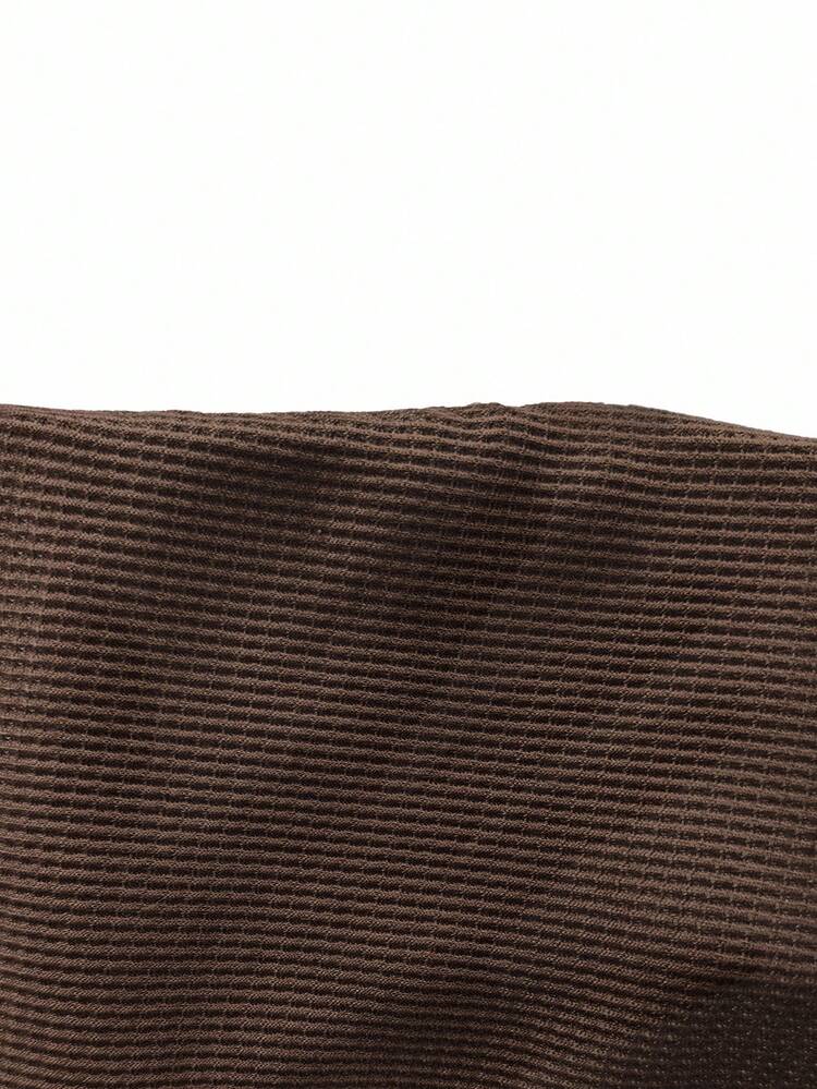 EMERY ROSE Women's Solid Color Drop Shoulder Long Sleeve Button Half Placket Loose Casual T-Shirt - Brown - View 7