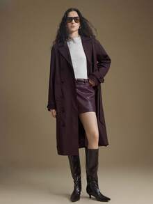 Ontre 2025新款现代都市风深棕色中长款女式风衣翻领宽松版型肩带长袖真口袋商务通勤休闲风秋季服装 - 鏽棕色 - 查看 6