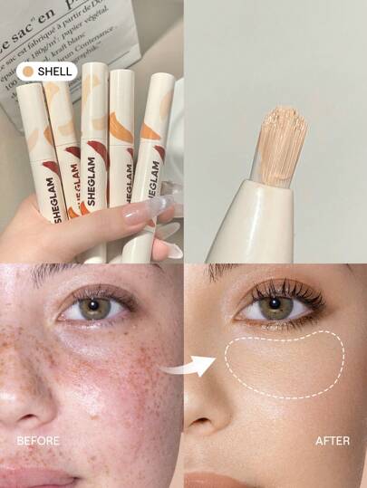 SHEGLAM Perfect Skin High Coverage Concealer-Shell 20 Shades Liquid Concealer Brush Moisturizing Weightless All-Day Hydrate Concealer Makeup Brand Beauty Makeup Face Paint Cosmetic For Women Girls Perfect For Fall Winter Ideal For Y2K Fancy Fashion Suitable For Birthday Christmas Present Party Ready Best Color