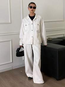 DAZY 女士宽松休闲白色牛仔套装，秋季新品 - 白色 - 查看 2