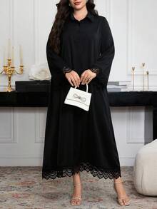 SHEIN Najma Vestido largo modesto y cómodo con bordados y patchwork para mujer de talla grande