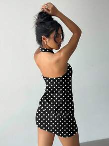 Aloruh 女式 Y2K 前卫性感紧身金属纽扣装饰吊带黑色迷你超短夜店连衣裙，适合夏季 - 彩色 - 查看 2