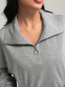 Modelyn 2 件套女士秋冬运动半拉链领运动衫和休闲宽松裤套装 - 深灰色 - 查看 7