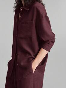 Ontre 2025 Women's 2 Pieces Outfit, Casual Daily Wear, Home Clothes, Beach Vacation Outfit, Long Pants + Long Sleeve Shirt Set, Brunch Outfit, Music Festival Set, Elegant Party Business Casual Suit, Summer - Burgundy - View 2