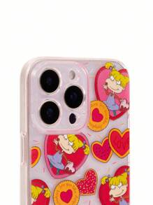 Nick 90s | SHEIN Pink Sparkle Fashion Fun Mobile Phone Case - Cartoon Figure Graphic Protective Cover Design, Compatible With IPhone - Clear - View 4