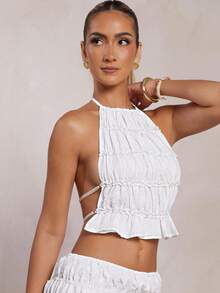 Áo hở lưng cổ yếm chấm bi Thụy Sĩ dành cho nữ - trắng - Xem 1