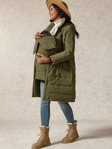 Boho Mama Maternity Solid Color Minimalist Everyday Multifunctional Long Sleeve 3-In-1 Jacket - Green - View 1