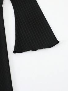 Robe noire pour préadolescentes, minimaliste élégante vintage à épaules dénudées avec double volant à l'ourlet, texture en maille, robe courte à manches longues ajustée. À porter avec une veste, vêtements d'automne - Noir - Voir 13