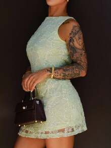 SAYEHFBABY Vestido curto feminino sexy com babados, costas nuas, chiffon bordado, bodycon, vestido de férias, primavera/verão