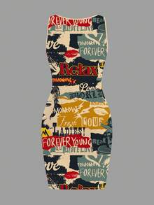 Slaydiva Váy ôm sát không tay in họa tiết toàn thân thời trang dành cho nữ, mùa hè - Nhiều màu - Xem 3