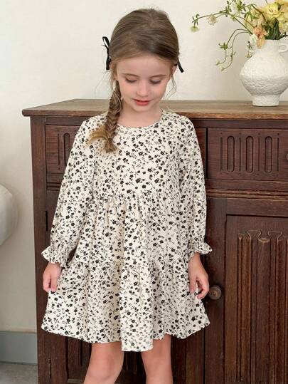 LMoss Kids LMoss Kids Young Girl Ditsy Floral Round Neck Puff Sleeve Casual Dress Girls Floral Dress Long Sleeve Kids Dress Girls Autumn Dress Kids Spring Dress French Style Dress Girls ,Girls Spring Autumn French Style Dress ,Girls Long Sleeve Dress, Little Girls Floral Dress, Long Sleeves Kids Dress,Fall Dresses Winter