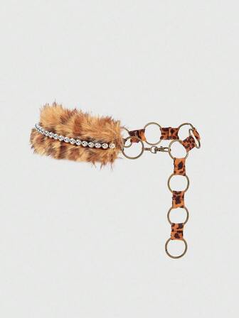 J-Fashion 1 pieza Cadena para la cintura de estilo occidental/bohemio con decoración de círculo de piel de leopardo para mujer, accesorio versátil para vestidos y jeans