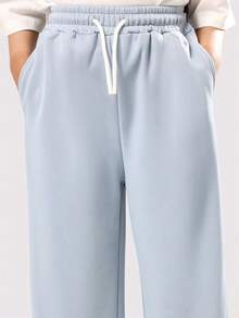 SUMWON Manhattan NYC Varsity Logo Oversized Tween T-Shirt Co-Ord Set Wide Leg Pants Wear Matching Two Piece Comfort Wear - Blue - View 7