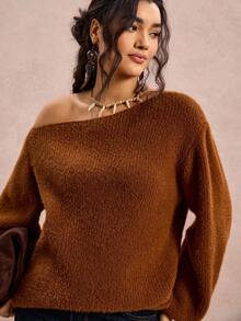 Freevana Áo len cổ lệch màu trơn dáng rộng, cỡ lớn, thích hợp mặc mùa Thu/Đông cho nữ, phong cách Halloween, trang phục phương Tây, áo len Boho, áo len trễ vai, áo len phong cách Rave, áo len mùa Đông thu, phong cách Fairycore, áo len công sở, áo len dự tiệc, áo len màu cam cháy. - màu nâu - Xem 4