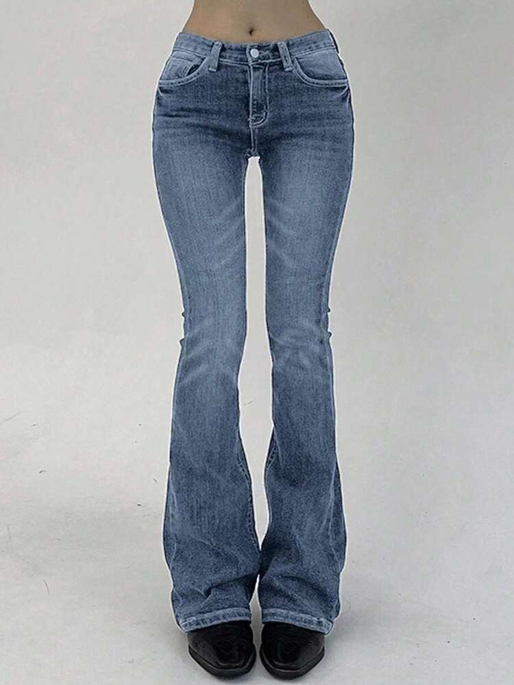 Women's Slim Fit Low Waist Flare Leg Long Jeans, All Season