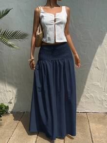 SHEIN EZwear 大码夏季度假休闲宽松海军蓝长裙 - 藏蓝色 - 查看 6