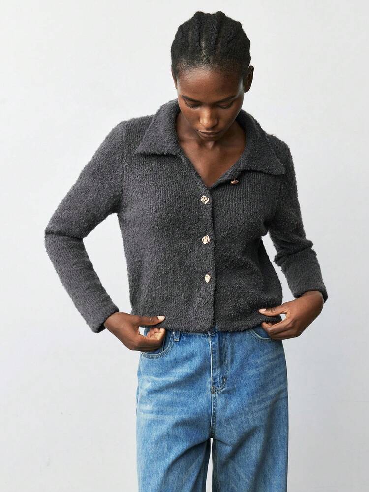 SHEIN Maija Women's Casual Versatile Solid Color Cardigan In Fall/Winter