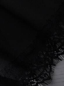 Franclia 高腰修身百搭休闲蕾丝设计黑色短裤 - 黑色 - 查看 4