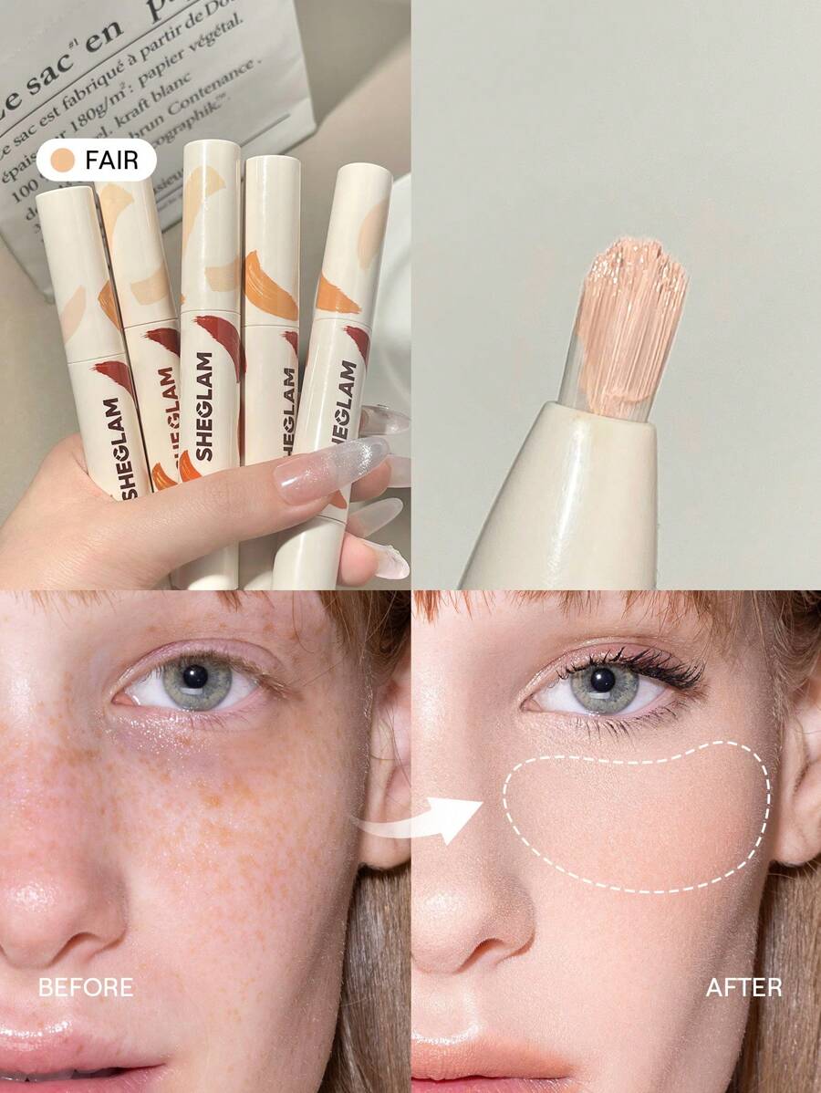SHEGLAM Perfect Skin High Coverage Concealer-Fair 20 Shades Liquid Concealer Brush Moisturizing Weightless All-Day Hydrate Concealer Makeup Brand Beauty Makeup Face Paint Cosmetic For Women Girls Perfect For Fall Winter Ideal For Y2K Fancy Fashion Suitable For Birthday Christmas Present Party Ready Best Color