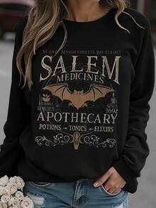 EMERY ROSE Plus Size Halloween Sweatshirt, Plus Size Graphic Long Sleeve Pullover Top, Street Style, Cute Autumn/Winter, Vacation Vibe Fall