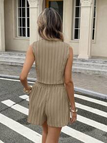 Serisse 2 Stück Damen Ärmellose Bluse mit Knöpfen vorne und Shorts Set für Herbst/Winter