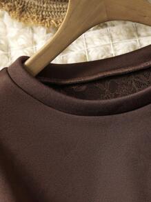 Lacomfia Bluza damska z koronką w jednolitym kolorze, plus size