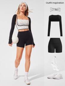 GLOWMODE FeatherFit™ Two-Tone Scoop Neck Longline Sports Bra Low Impact Yoga Pilates Daily Spring Summer - Multicolor - View 7