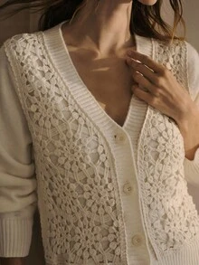 MOTF PREMIUM FLORAL PATTERN BUTTON UP CARDIGAN, FALL WINTER - Beige - View 3