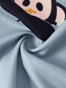 Paul Frank X SHEIN 青少年男孩卡通猴子印花圆领短袖上衣和松紧腰针织柔软弹力裤睡衣套装 - 淺灰色 - 查看 3