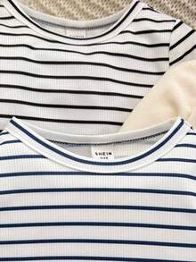 SHEIN 3件套女婴可爱休闲针织长袖上衣 - 杏色 - 查看 6