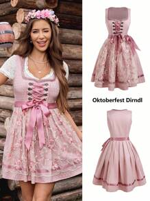 Serisse Váy dạ hội Đức màu trơn Jacquard mới 2025 dành cho nữ, cổ vuông truyền thống, Munich truyền thống, họa tiết hoa và tạp dề, dành cho lễ hội Oktoberfest, váy cổ điển, váy ngắn, lễ hội Oktoberfest, Wiesn, lễ hội Bierfest, váy Dirndl họa tiết hoa hồng, váy Dirndl họa tiết hoa hồng, váy Oktoberfest, váy Đức, váy Dirndl thêu, váy Dirndl nữ, váy Dirndl XL, váy Dirndl màu hồng/váy Dirndl màu hồng - Hồng - Xem 3