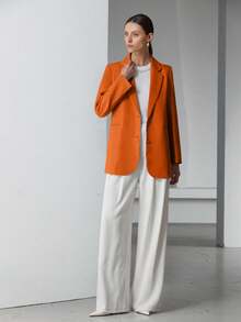 EURMUSE Decor Pocket Single Breasted Blazer Workwear  - Burnt Orange - View 6