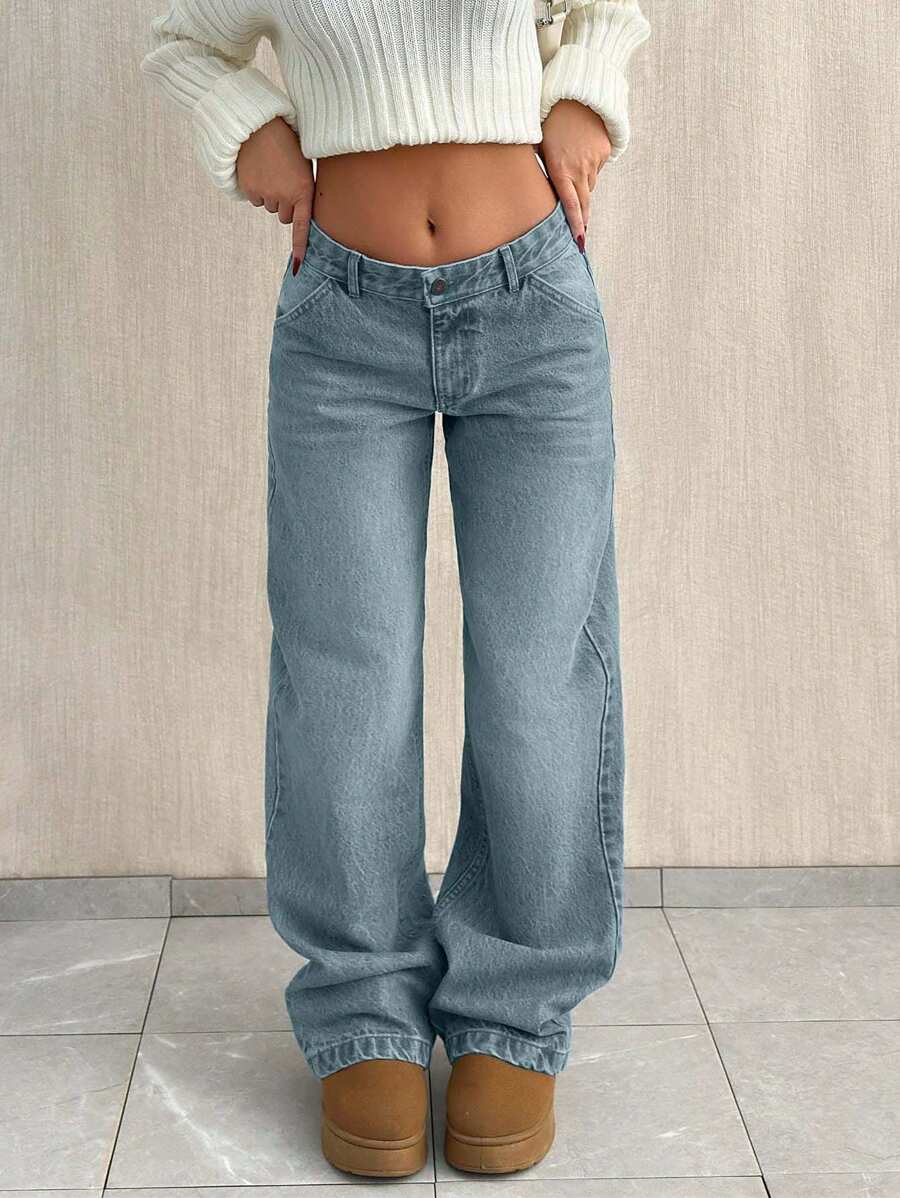EURMUSE LOW WAIST BAGGY LOOSE STRAIGHT LEG JEAN - Light Wash - View 1