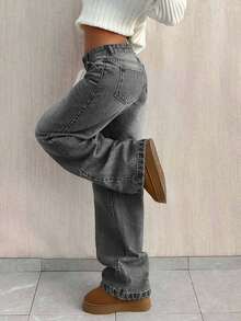 SHEIN Tall TALL CASUAL LOW WAIST BAGGY LOOSE STRAIGHT LEG JEAN - Grey - View 6