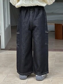 DAZY Quần jeans ống rộng dáng suông đa năng dành cho nữ giới trẻ tuổi. - Rửa tối - Xem 2