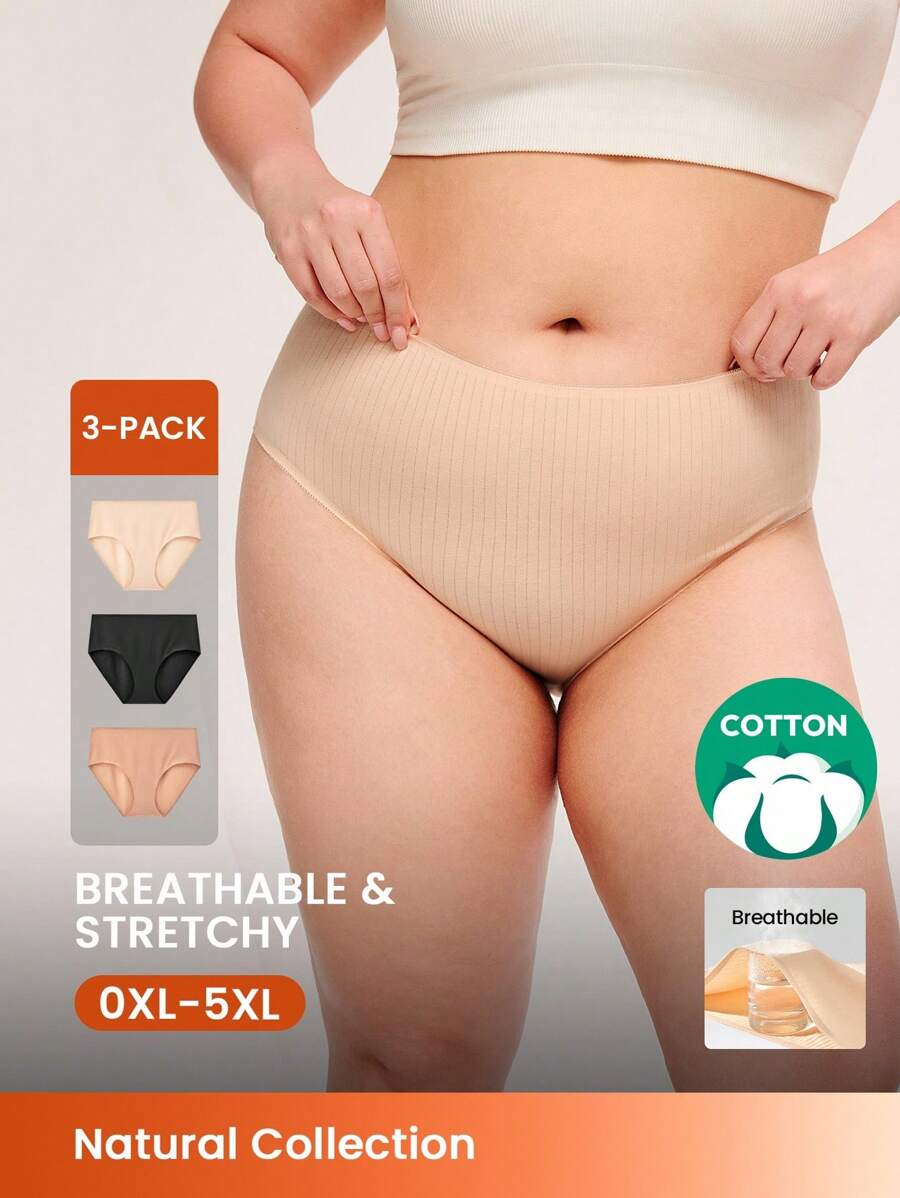 LUVLETTE Bộ 3 quần lót nữ cạp cao bằng cotton Plus - Màu pastel - Nhiều màu - Xem 1