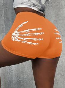 Zolique 女式骷髅手印花弹性腰部休闲短款紧身裤