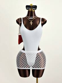 Swim SXY Women's Solid Color Backless One-Piece Swimsuit For Summer Beach - White - View 3