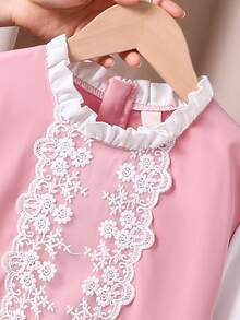 SHEIN 女童长袖 A 字裙，白色袖子和粉色连衣裙，可爱的花卉蕾丝边，适合日常穿着和通勤 - 粉色 - 查看 8