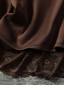 Lacomfia Bluza damska z koronką w jednolitym kolorze, plus size